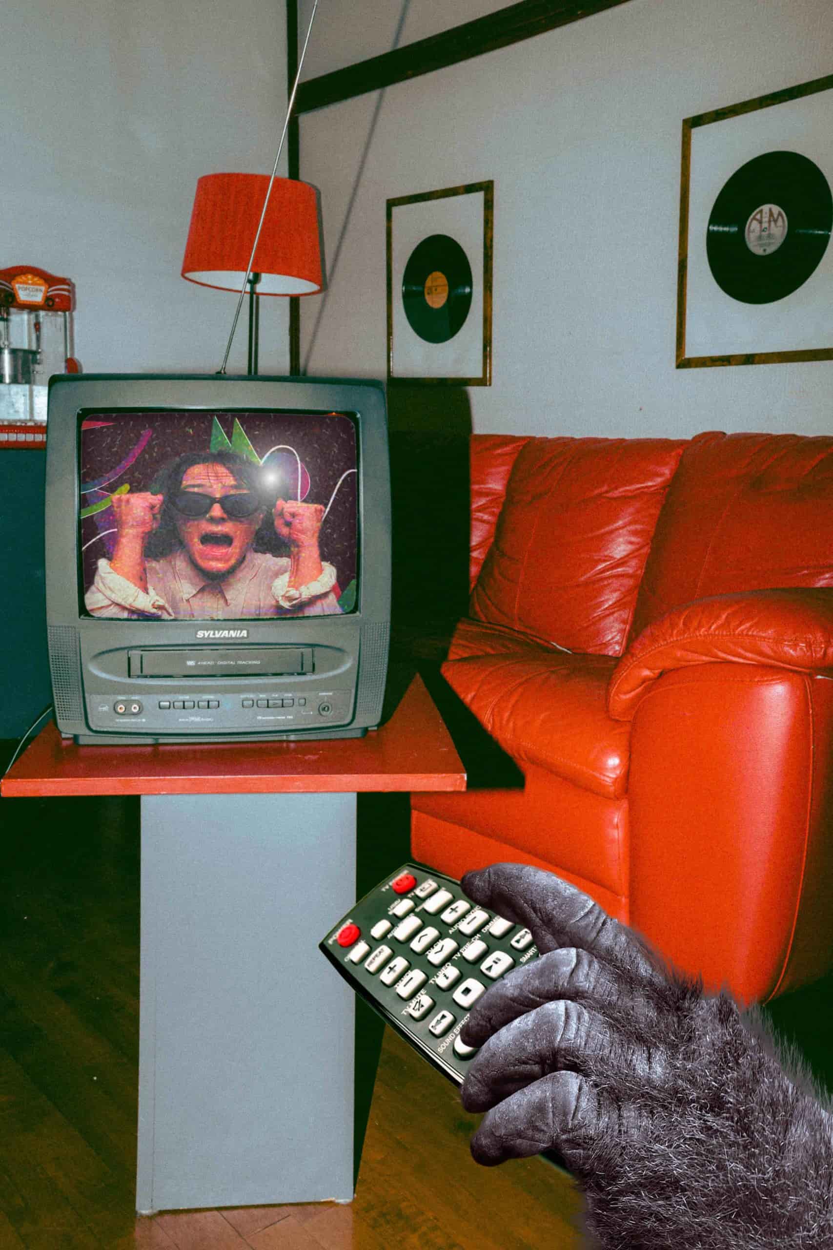 Collaged photoshop photo of person in tv