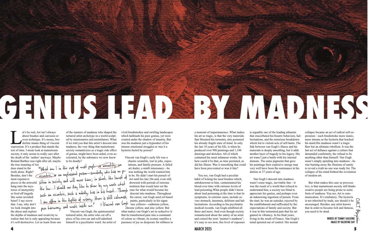 Magazine article from Cult about Vincent Can Gogh