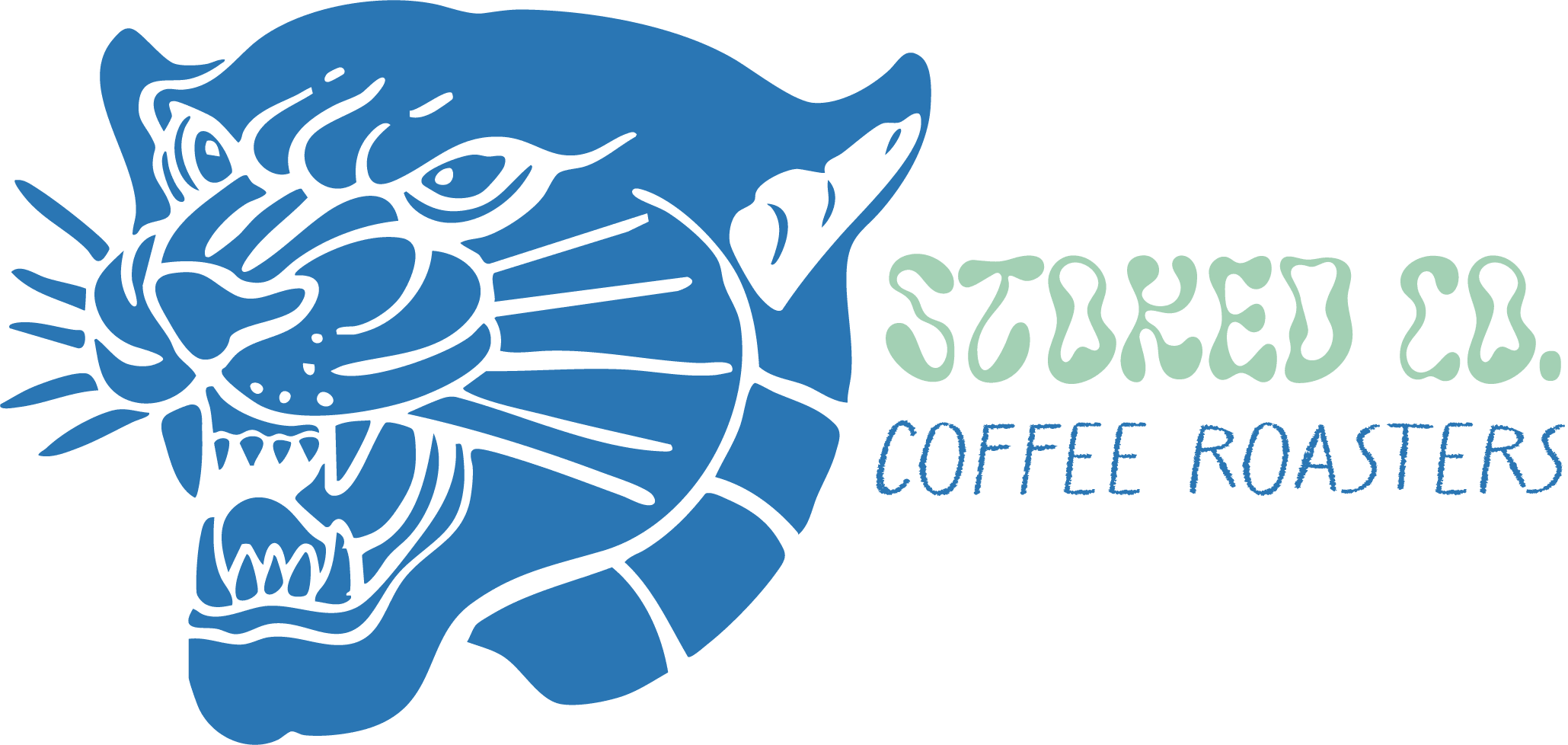 Stoked dog coffee logo with wildcat image