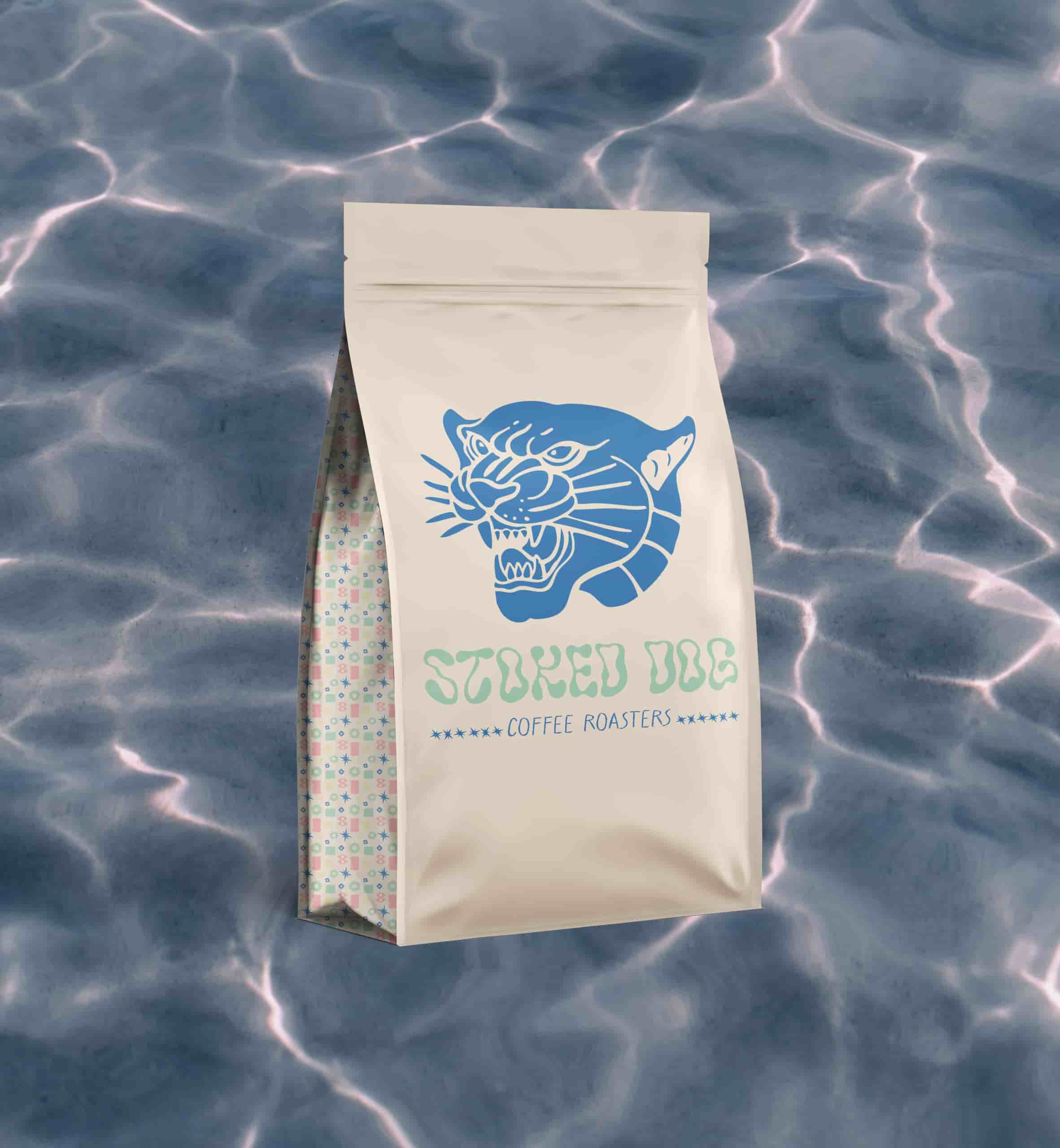 Coffee packaging on water background